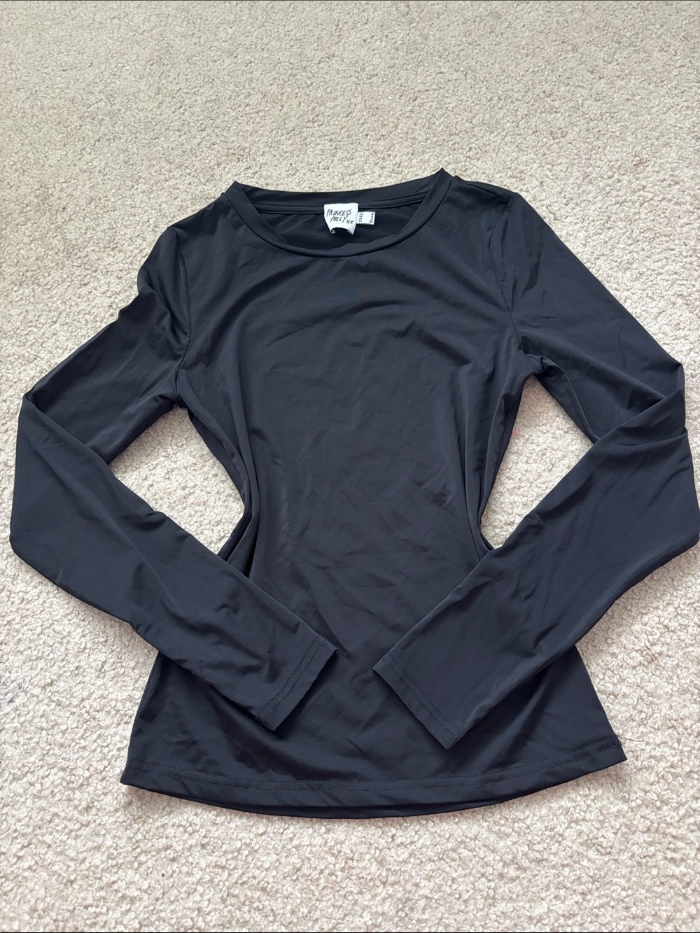 Princess Polly Black Long Sleeve Crewneck Top - Slim Fit